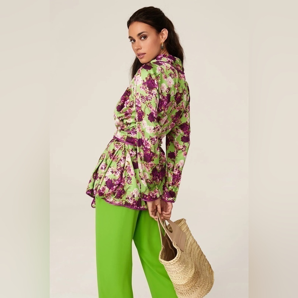 Giovanna Nicolai Satin Floral Wrap Top View 3